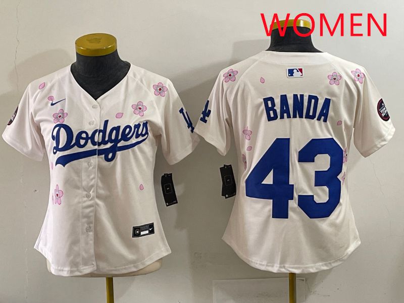 Women Los Angeles Dodgers #43 Banda Cream Sakura Edition 2025 Nike MLB Jersey style 31->women mlb jersey->Women Jersey